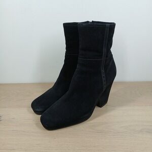Prada Boots Womens 9.5 Black Leather Ankle Block Heel Platform Designer Boot